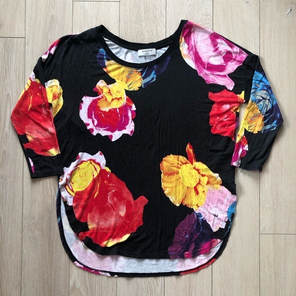 Aritzia Babaton Floral Print Top in Black Size XS